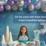 Riles & Bash Frozen Snowflake Balloons with Winter Wonderland Backdrop_frozen birthday party supplies_frozen balloons_winter wonderland