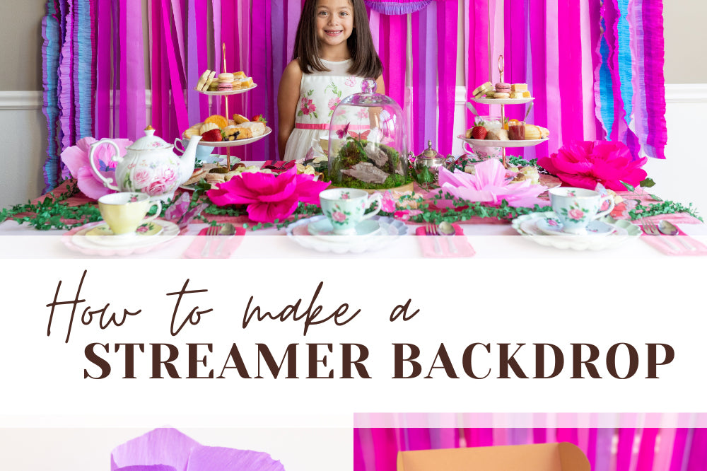 Enchanted Pink & Purple Streamer Backdrop with Ruffled Streamers and Crepe  Paper Flowers