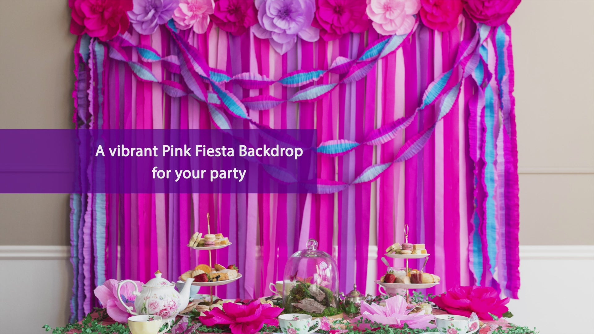 Enchanted Pink & Purple Streamer Backdrop with Ruffled Streamers and C in  2023