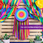 Riles & Bash Mexican Fiesta Streamer Backdrop with Crepe Paper Fiesta Flowers and Ruffled Party Streamers