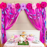Riles & Bash Enchanted Pink & Purple Streamer Backdrop with Ruffled Streamers and Crepe Paper Flowers
