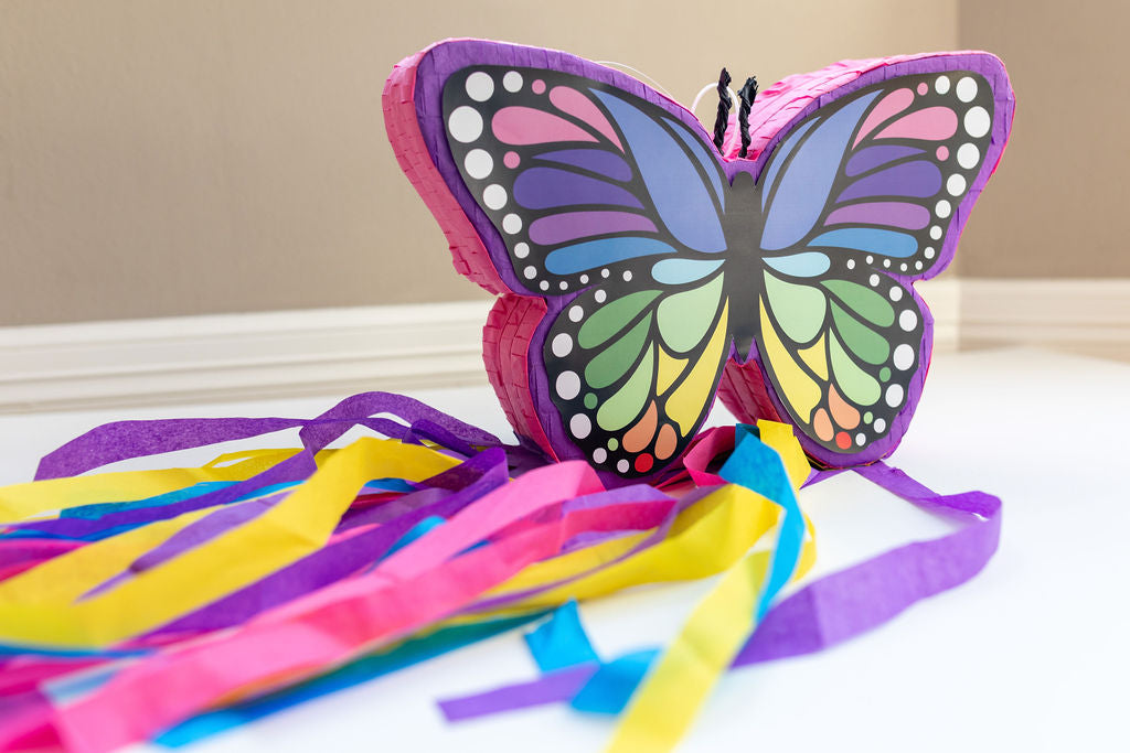 Riles & Bash Rainbow Butterfly Pinata with Colorful Streamers_Butterfly Birthday_Rainbow Birthday