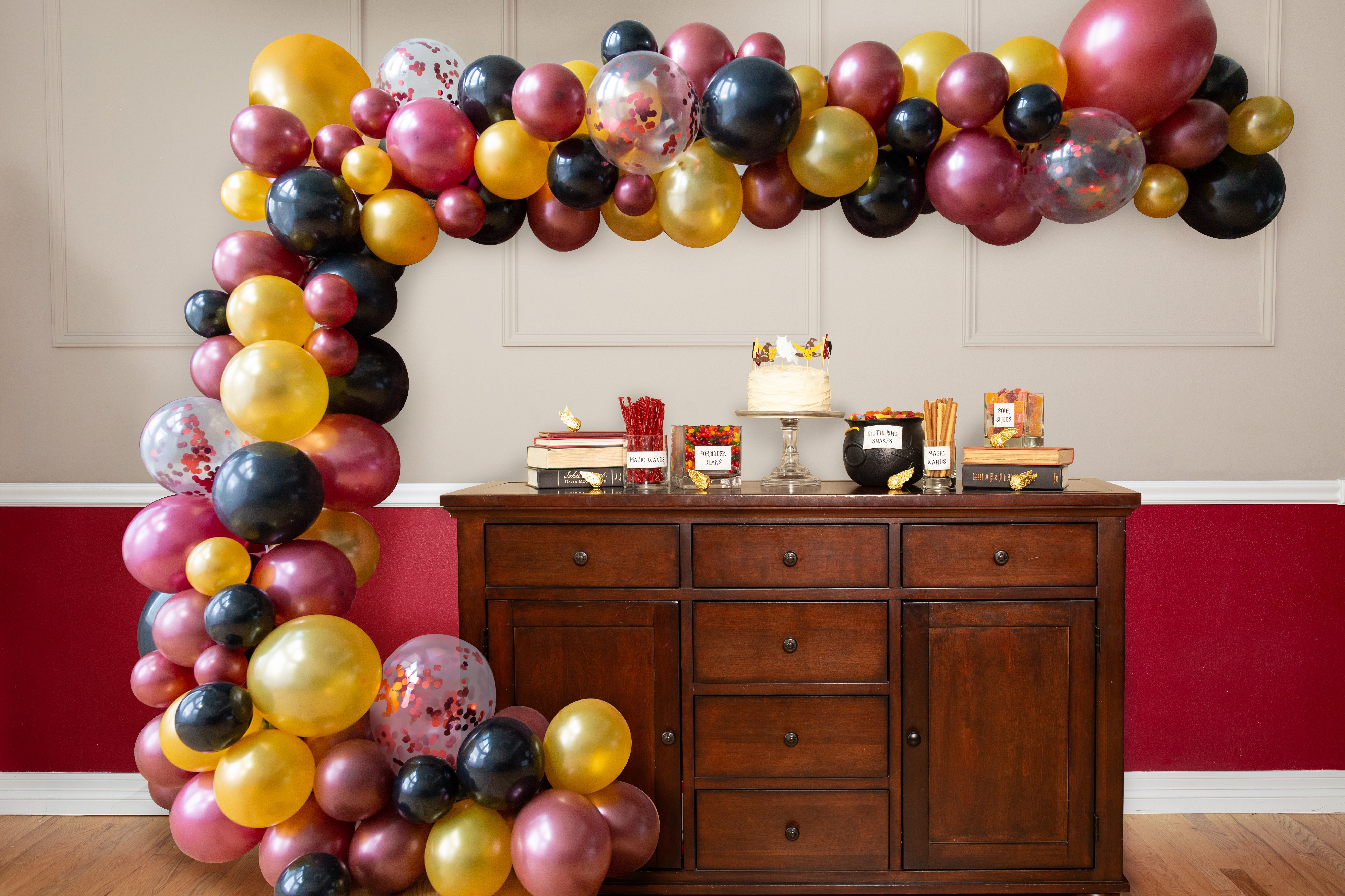 Burgundy, Black & Gold Balloon Garland Kit